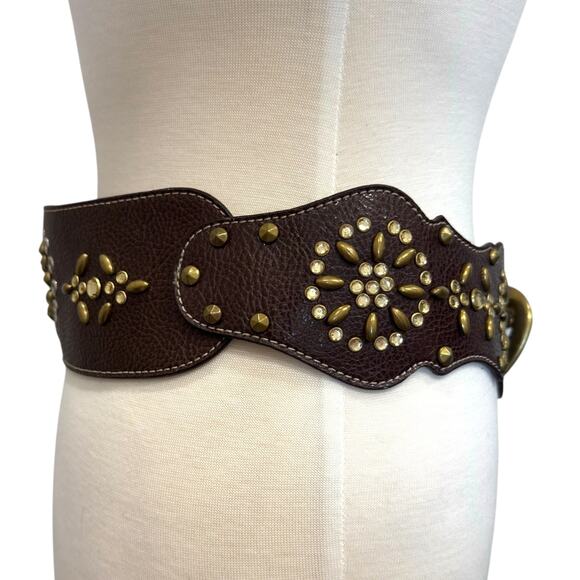 Kathy Van Zeeland Studded Belt Contour Flower Chocolate Size M 32–36" - Picture 2 of 12